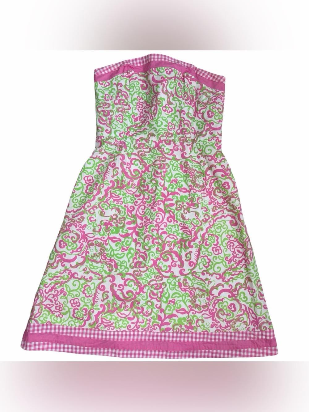 Vintage Lilly Pulitzer Strapless Gingham-Trim Dress - White Tag